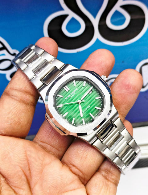 Pattek Phillip Stone Dial Men's Watch - Full Silver