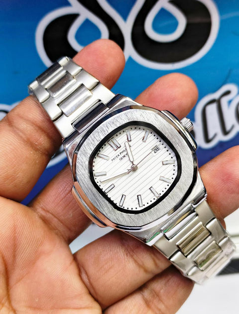 Pattek Phillip Stone Dial Men's Watch - Full Silver