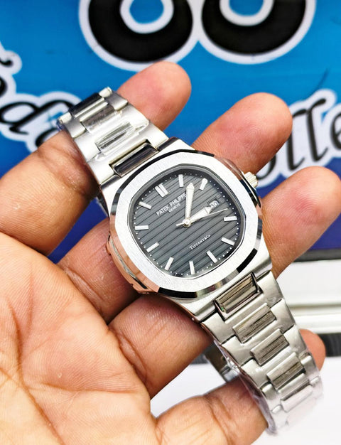 Pattek Phillip Stone Dial Men's Watch - Full Silver