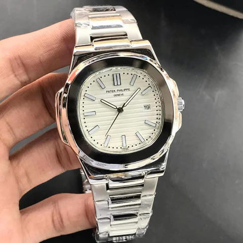 Pattek Phillip Stone Dial Men's Watch - Full Silver