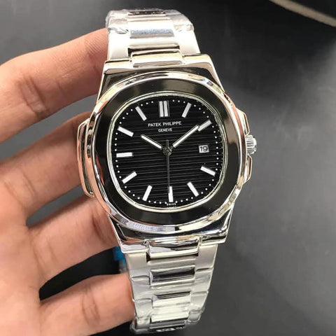 Pattek Phillip Stone Dial Men's Watch - Full Silver